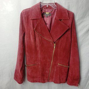 Dennis Basso Women's Red Leather Full Zip Lined Coat Jacket